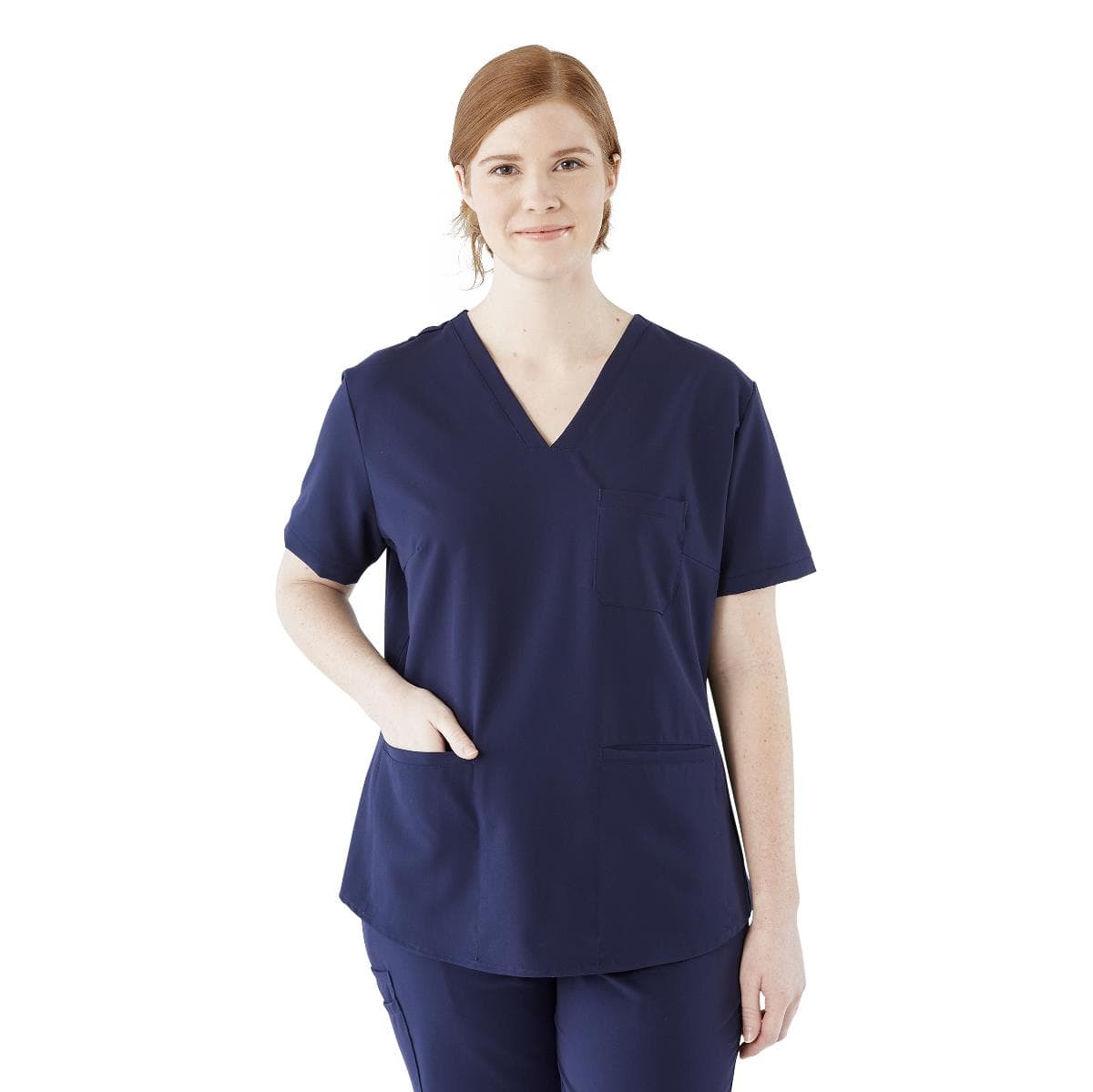 Medline Lexington AVE Women's V-Neck Scrub Tops with 3 Pockets, Navy, Medium - Image 1