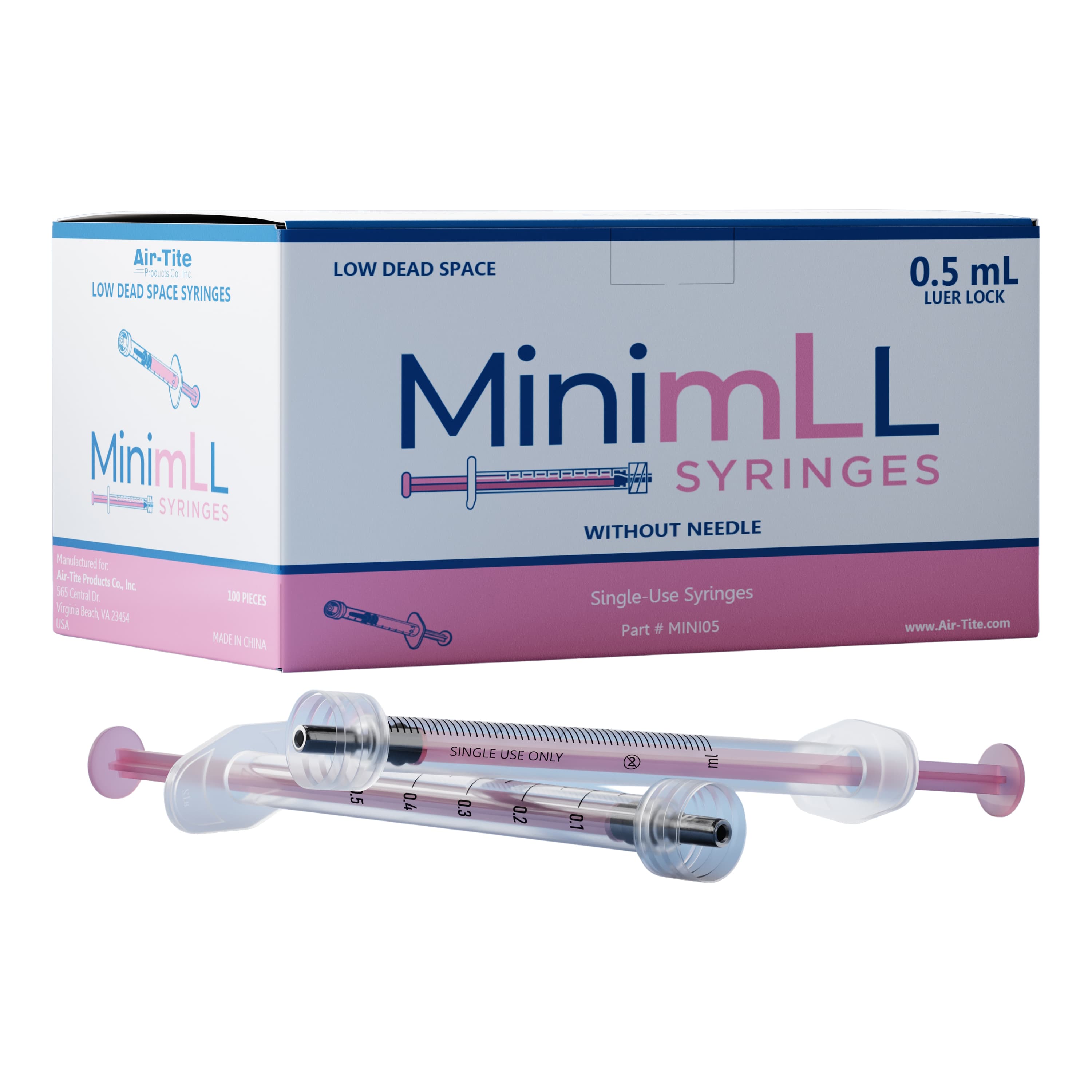 MinimLL General Purpose Syringe with Luer Lock Tip, 0.5 mL -  Box of 100