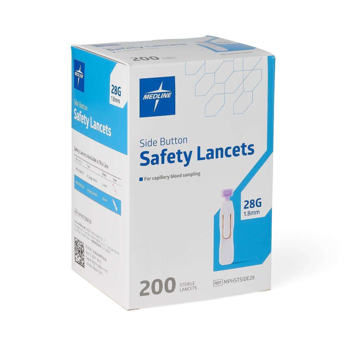 Medline Sterile Safety Lancets, with Side-Button Activation, 28G x 1.8 mm - Box of 200 - Image 1