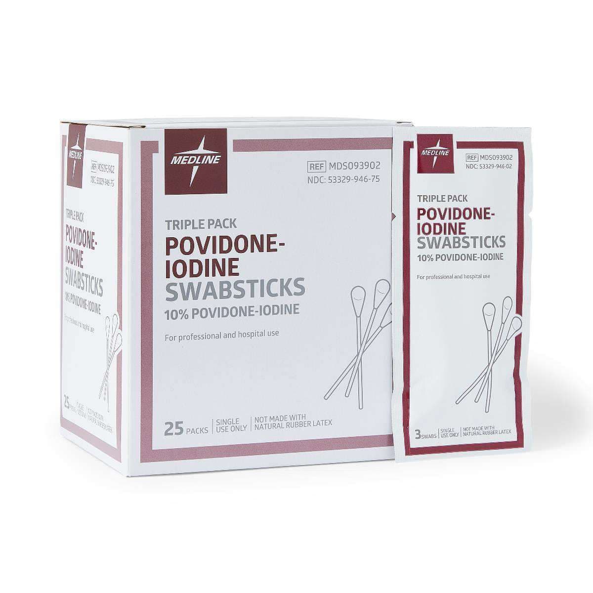 Medline Povidone-Iodine PVP Swabstick, 3 Per Pack - Box of 25 - Image 1