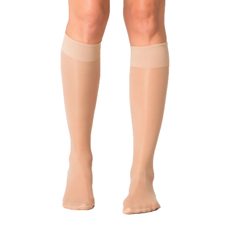 Sigvaris Sheer Fashion Knee High Compression Socks 15-20mmHg, Closed Toe, Size A, Natural - Pair - Image 1