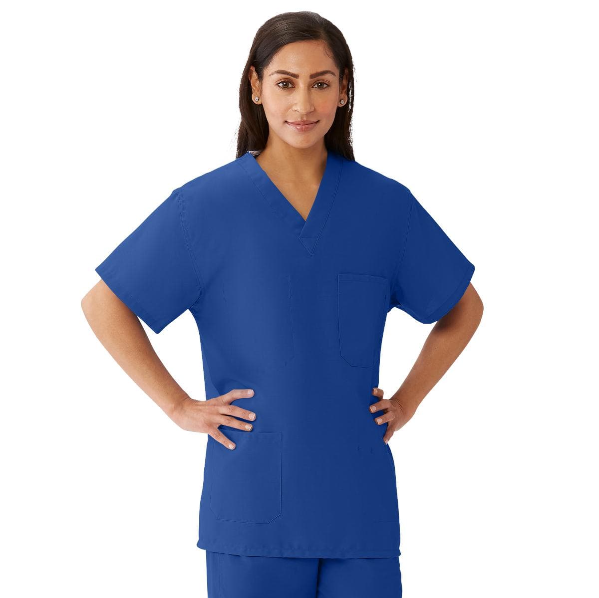 Medline Angelstat Unisex Reversible V-Neck Scrub Top with 4 Pocket, Sapphire, Medium - Image 1