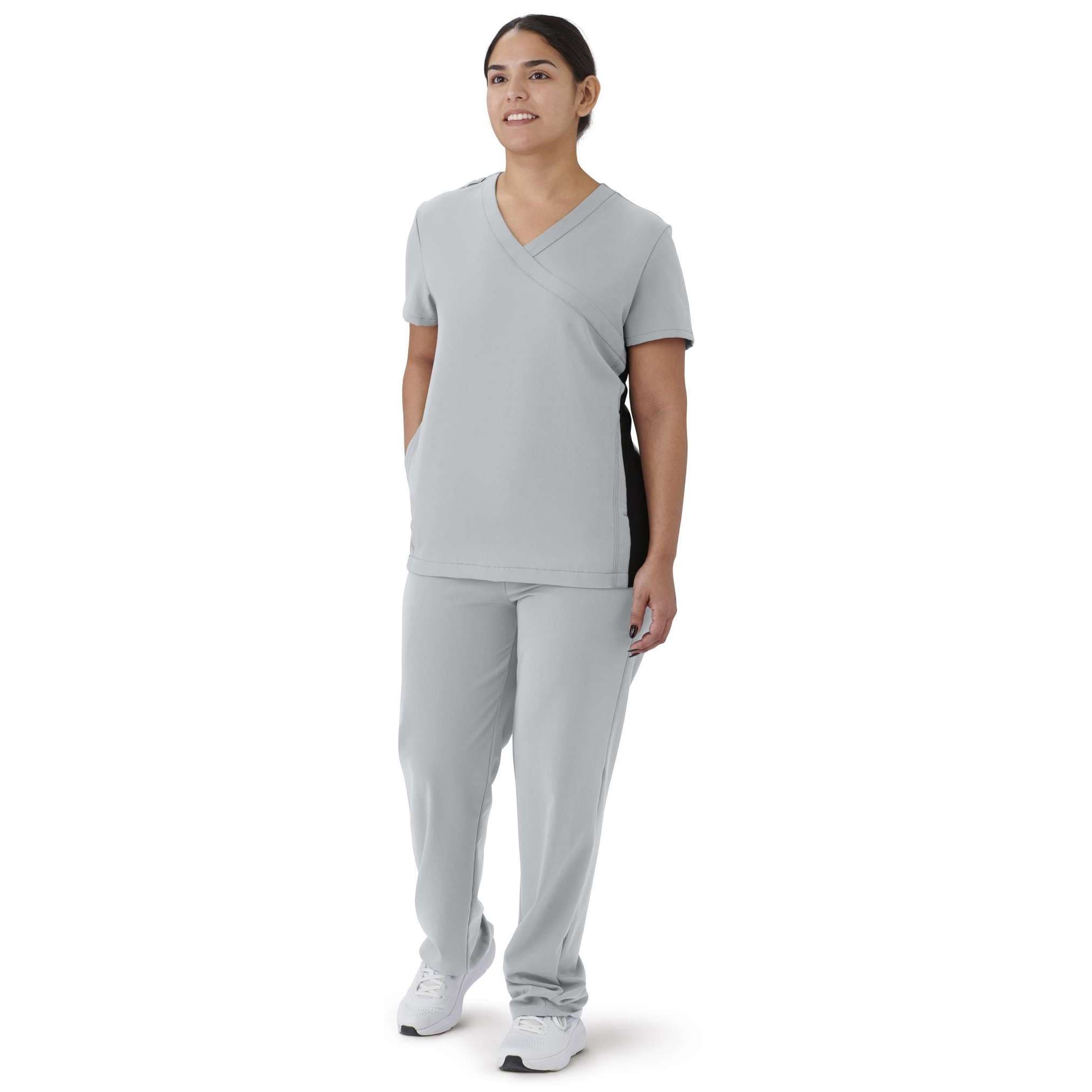 Medline Staten AVE Women's Yoga-Style Scrub Top, Gray, Extra Small - Image 1