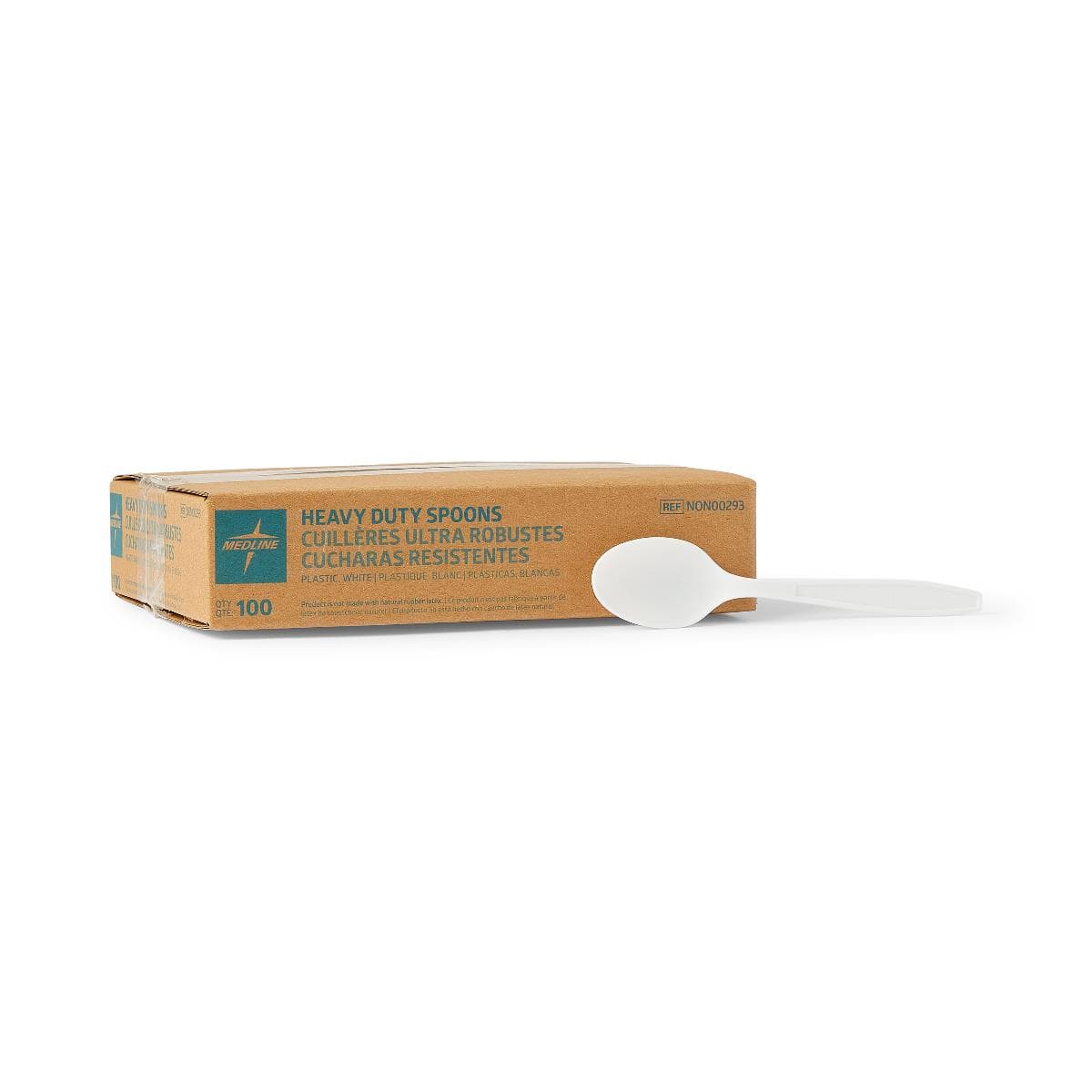 Medline Disposable White Plastic Spoons, 6 Inch, Heavy-Weight - Box of 100 - Image 1
