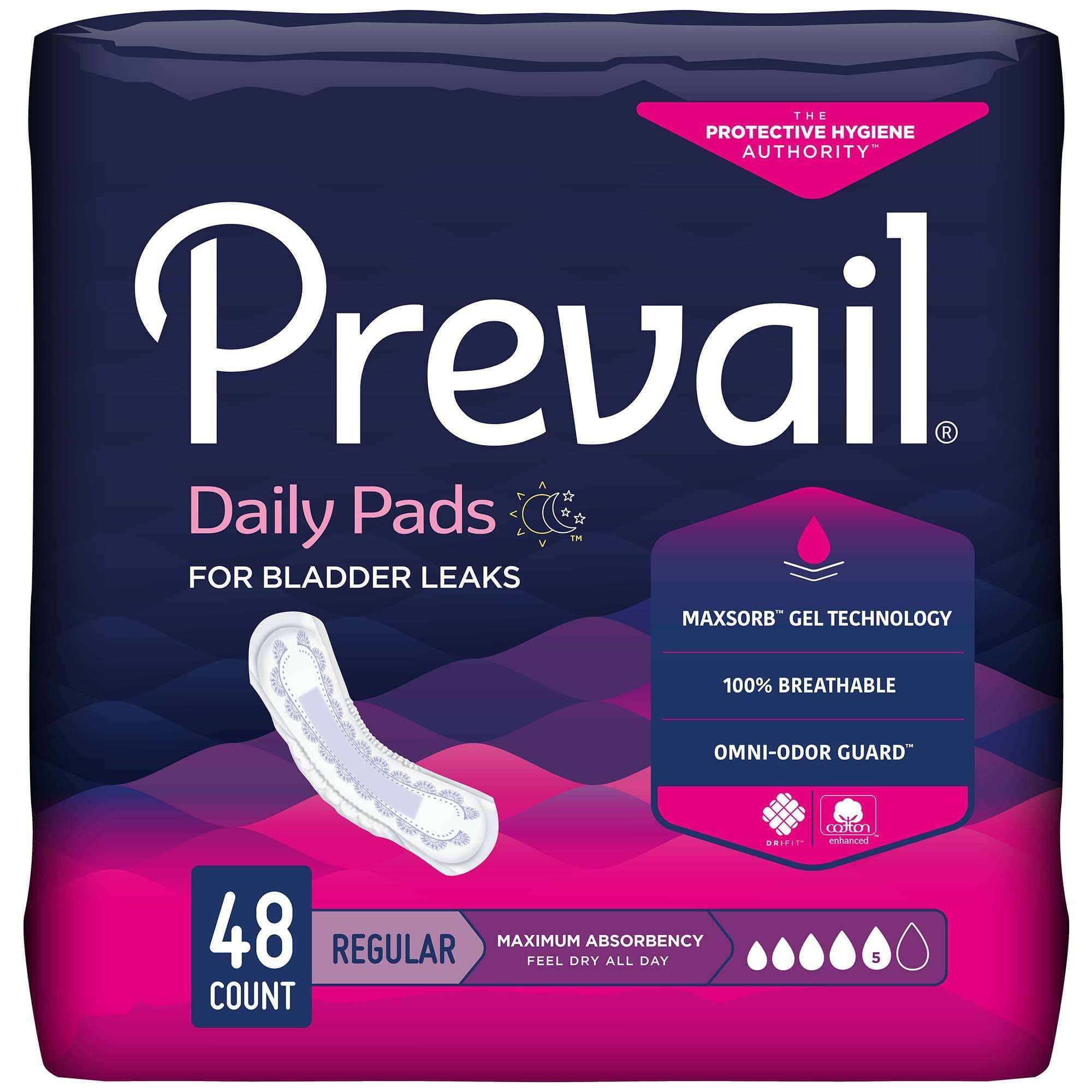 Prevail Daily Pads For Bladder Leaks, Regular, Maximum Absorbency - Case of 192 - Image 1