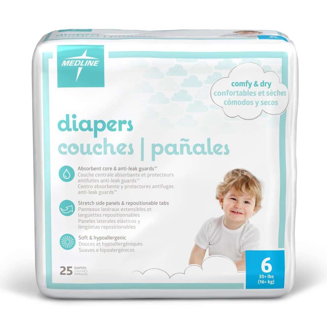 Medline Disposable Baby Diapers, Size 6 - Bag of 25 - Image 1