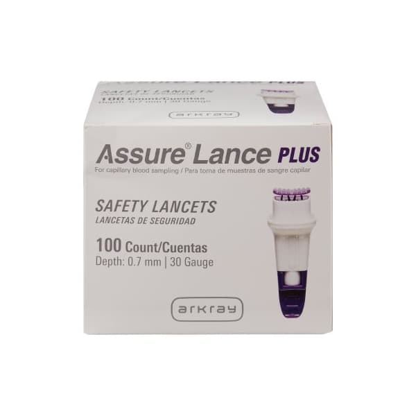 Assure Safety Lancet with Push Button Activation, Purple, 30 Gauge - Box of 100 - Image 1