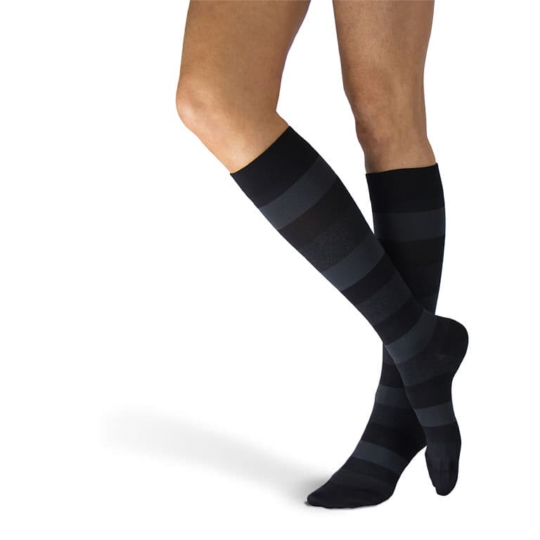 Sigvaris Microfiber Shades women Calf High Compression Socks, 15-20mmHg, Size A, Onyx Stripe - Pair - Image 1