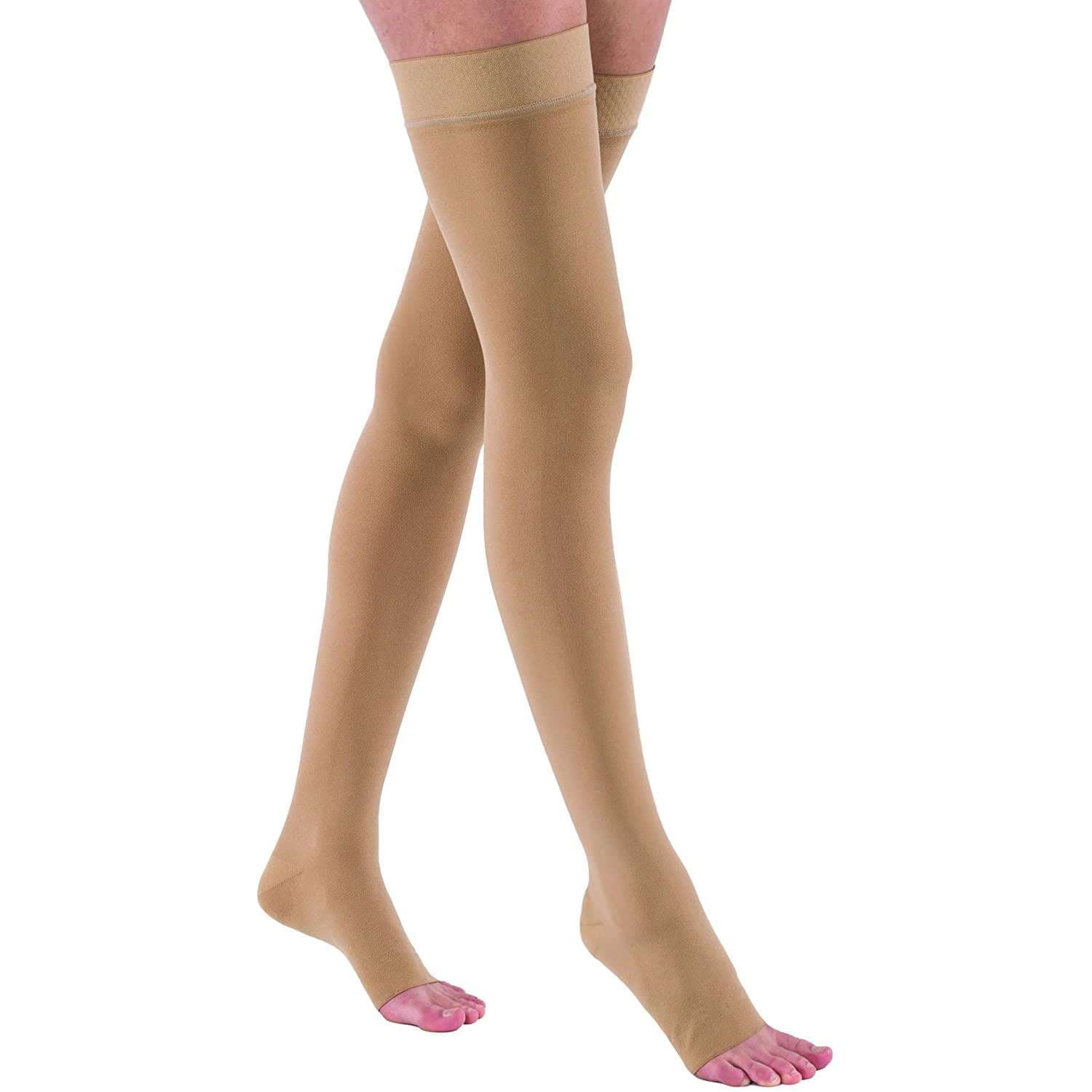 Jobst Relief Silicone Thigh High Open Toe Stocking, 30-40mmHg, Medium, Beige - Pair - Image 1