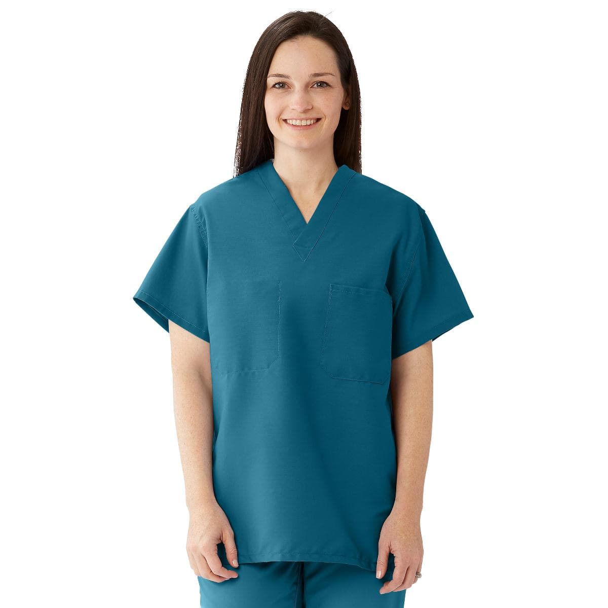 ComfortEase Unisex Reversible Scrub Top with 2 Pockets, Caribbean Blue, 5XL - Image 1