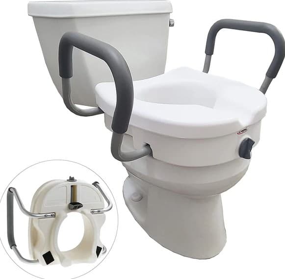 Carex E-Z Lock Locking Raised Toilet Seat with Armrests - Image 4
