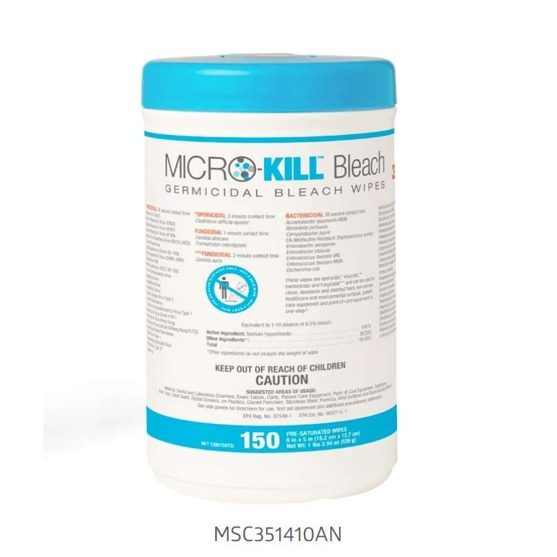 Medline Micro-kill Bleach Germicidal Bleach Wipes, 6 x 5 Inch - Carton of 150 - Image 1