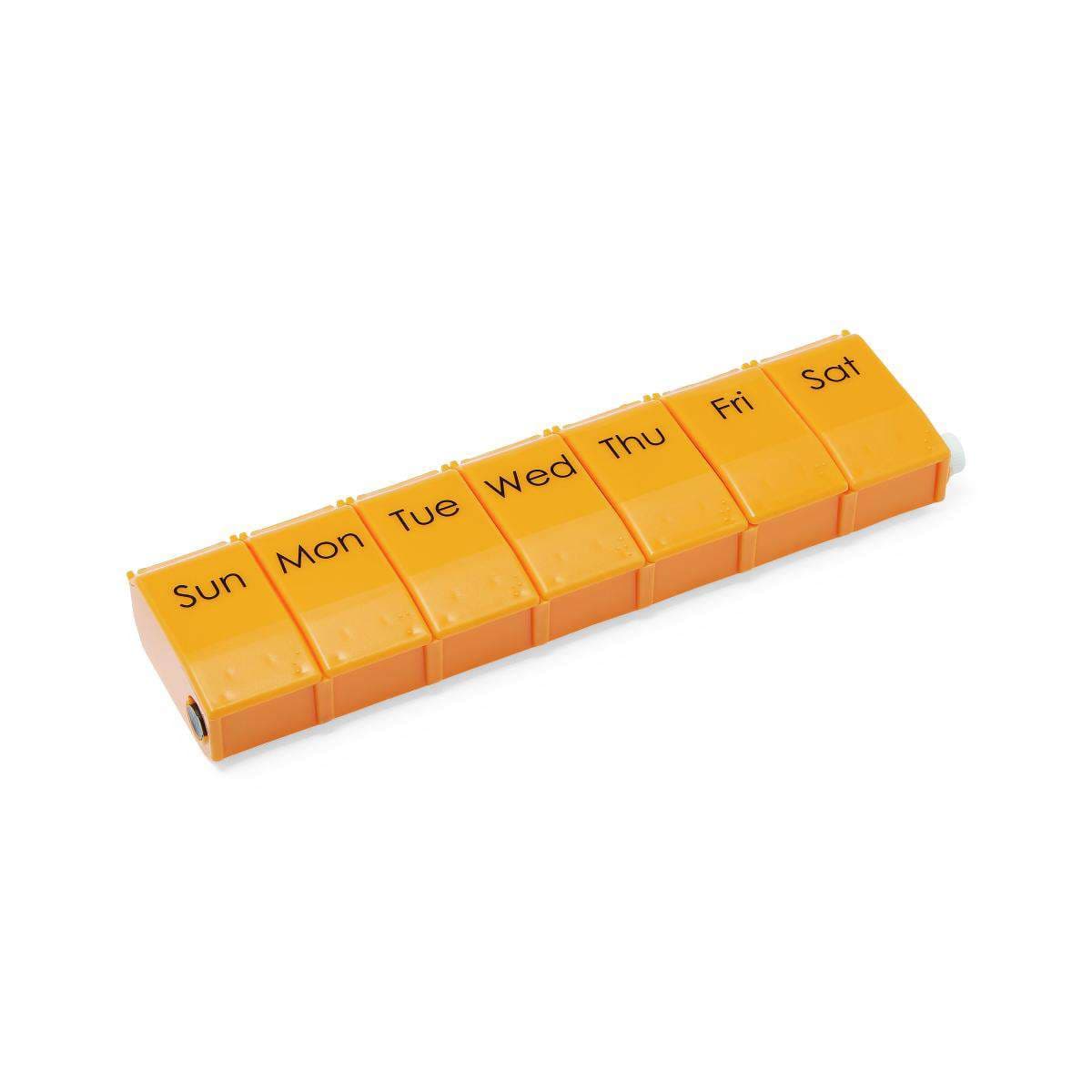 Medline 7-Day Pill Organizer with Lock, 9"L x 1"H x 2.5"W, Orange, 1X-Day - Case of 6 - Image 1
