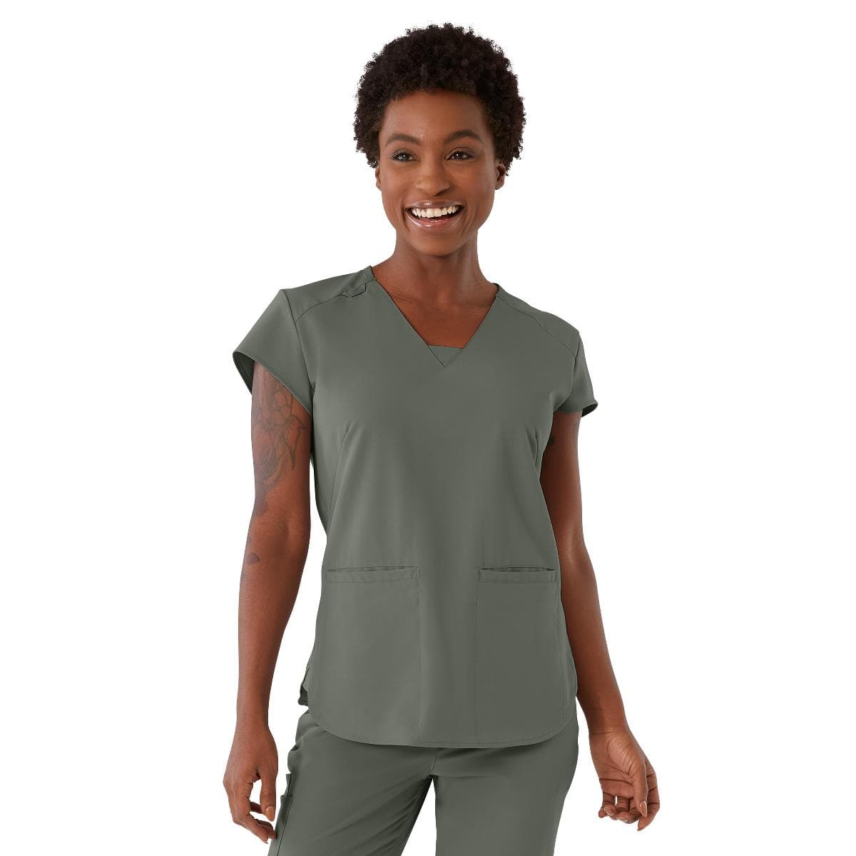 Medline Monroe AVE Women's Scrub Top, Olive Green, Small - Image 1