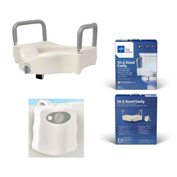 Medline Toileting Safe & Easy Caregiver Kit – Toilet Seat Riser with LED Night Light