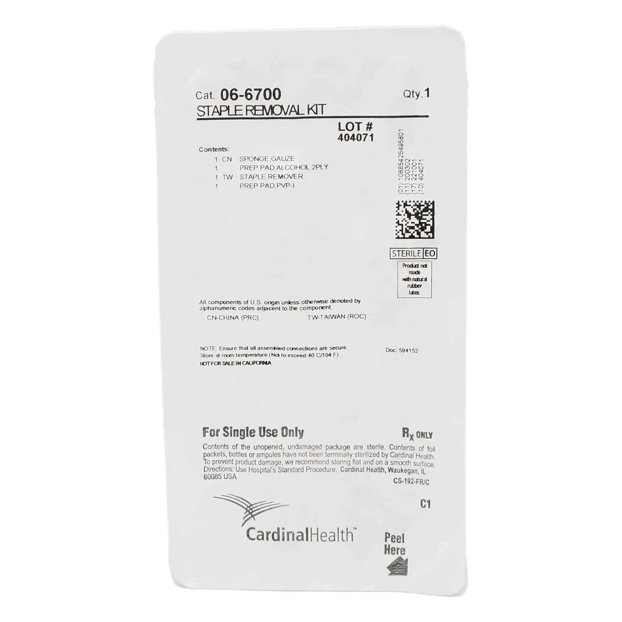 Curity Skin Staple Removal Kit, Plier Style Handle, Sterile, Metal, Single Use - Image 2