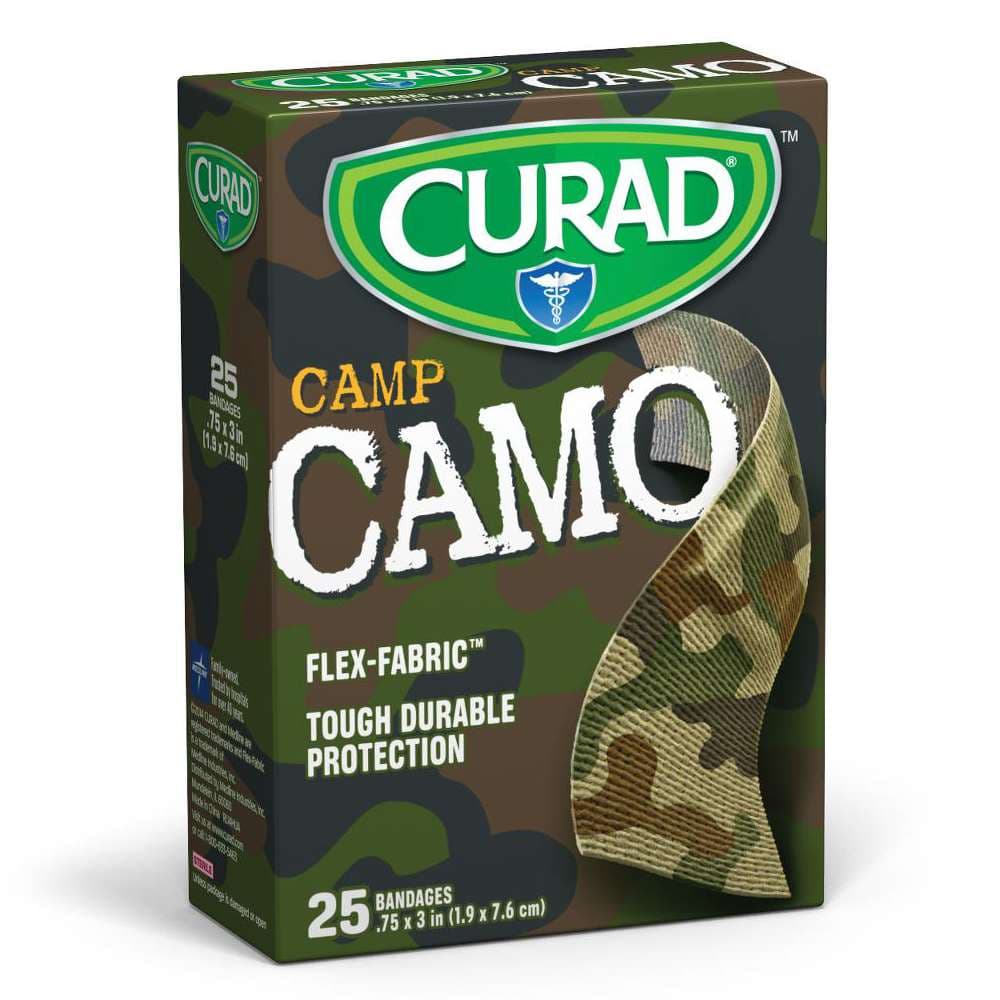 Curad Camo Flex-Fabric Adhesive Bandages, Camo Green, 3/4" x 3" - Box of 25 - Image 1