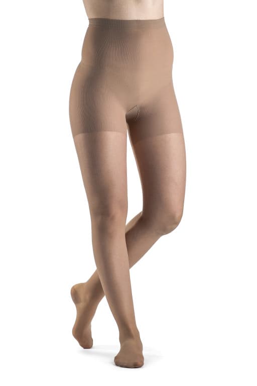 Sigvaris Sheer Fashion Closed Toe Compression Pantyhose, 15-20mmHg Size C, Suntan - Pair - Image 1