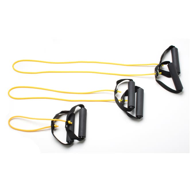 CanDo Tubing with Handles Exerciser Full Body Set, Yellow, X light - Set of 3 - Image 1