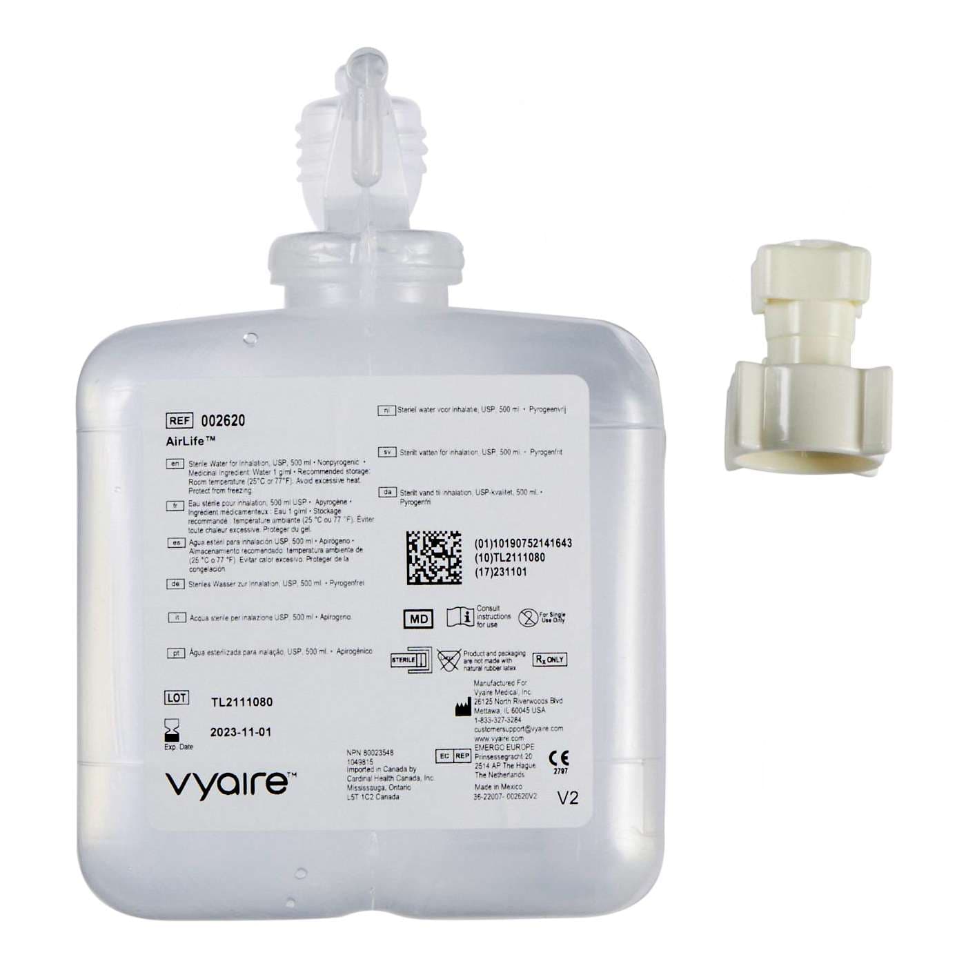 AirLife Prefilled Humidifier Systems With Adapter, 500 ml - Image 2