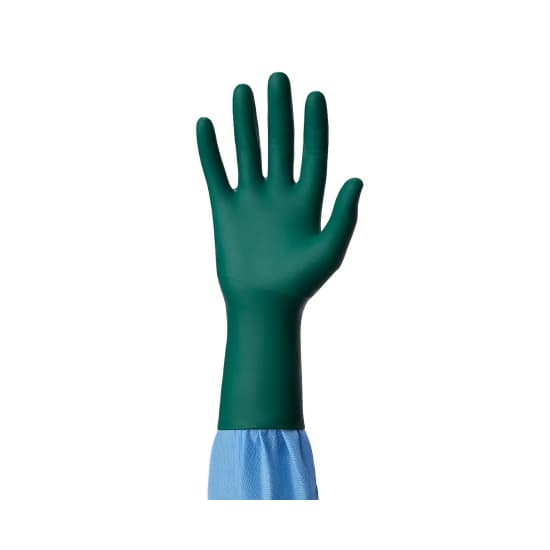 DermAssure Green Surgical Glove Dark Green Beaded Cuff Standard, Size 8 - Box of 50 - Image 1