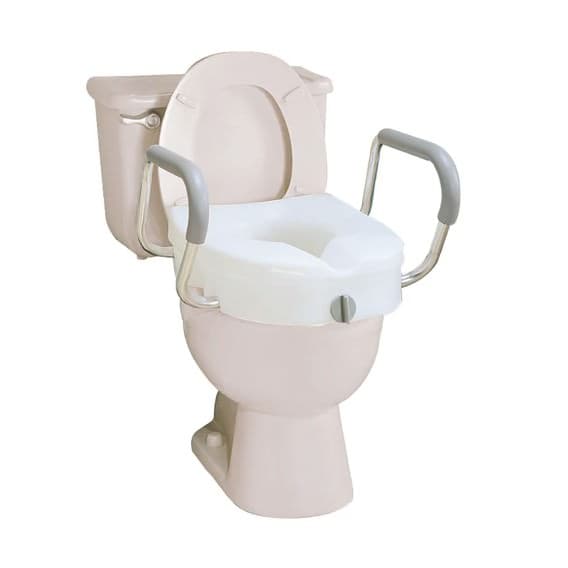 Carex E-Z Lock Locking Raised Toilet Seat with Armrests - Image 2