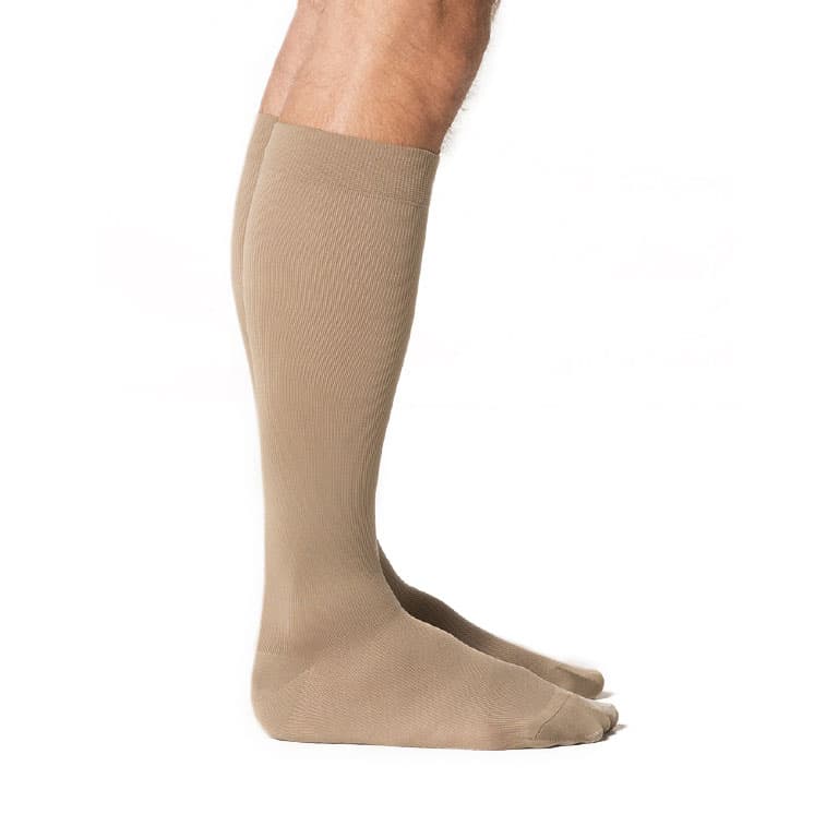 Sigvaris Style Microfiber Men Calf High Closed Toe Compression Socks,  20-30 mmHg, Small-Short, Tan Khaki - Pair - Image 1