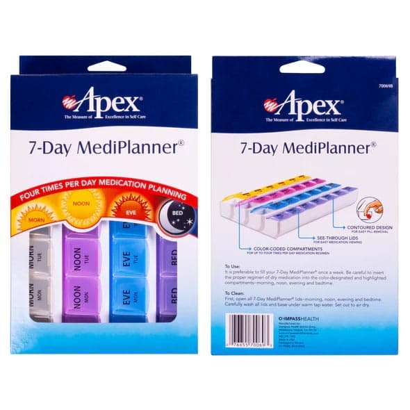 Apex 7-Day Mediplanner, 28 Color-Coded Compartments Pill Organizer - Image 6