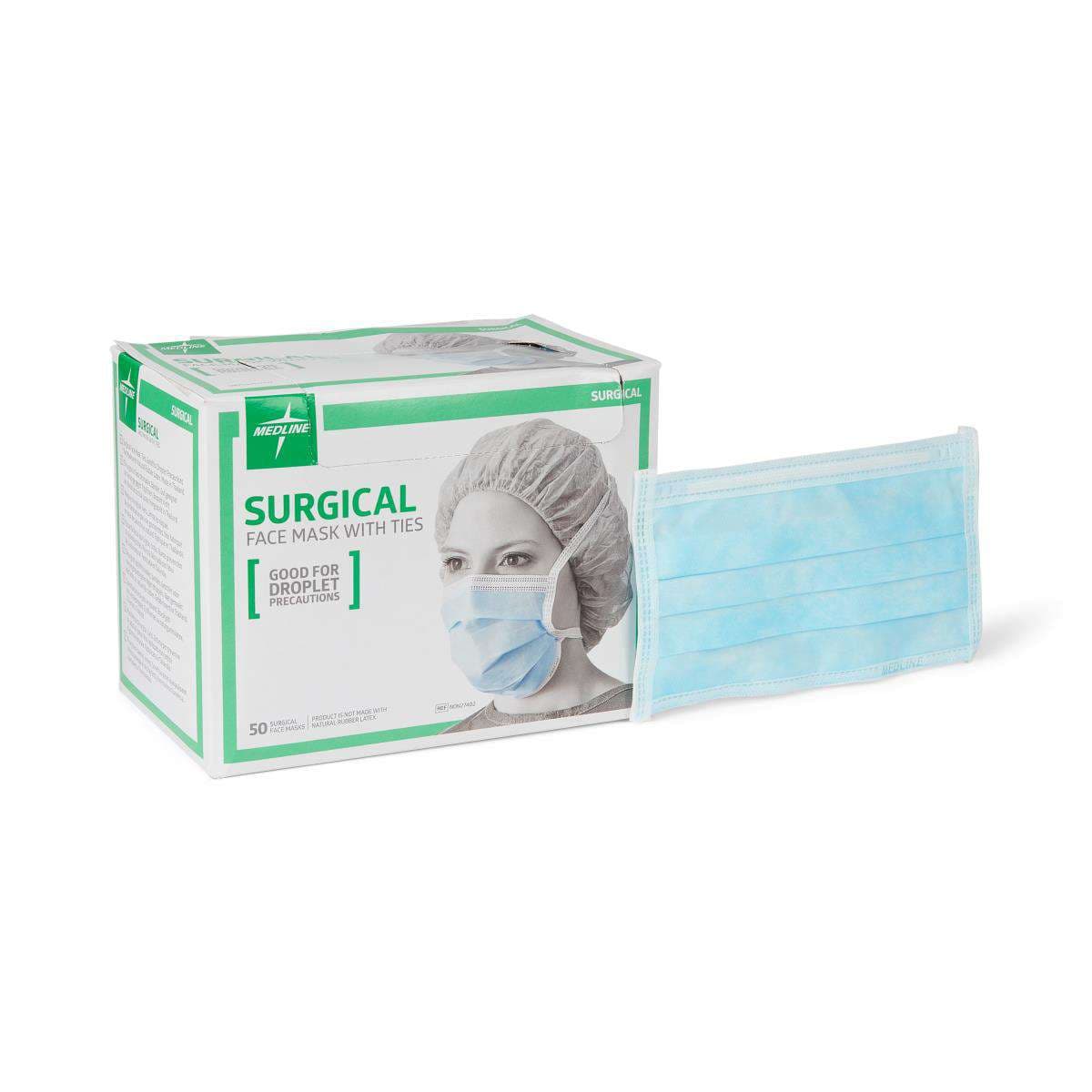 Medline Basic Surgical Mask with Ties, Spunbond Polypropylene Outer, Cellulose Inner - Box of 50 - Image 1