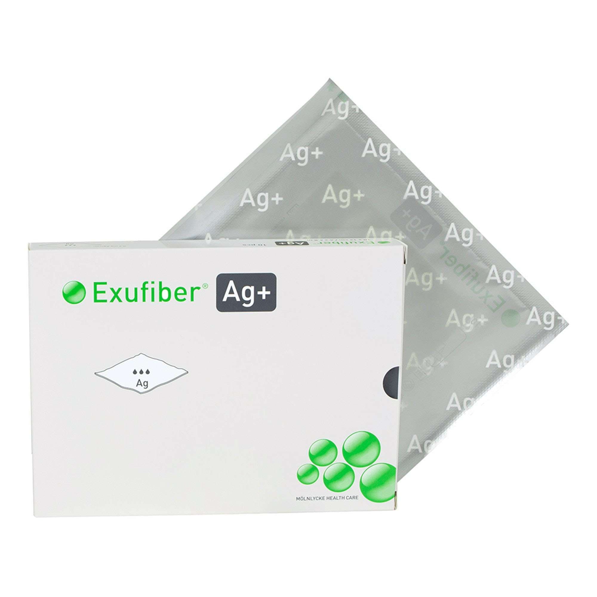 Exufiber Ag+ Antimicrobial Gelling Fiber Dressing, 2 x 2 Inch - Box of 10 - Image 1