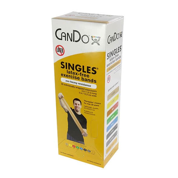 CanDo Latex-Free Exercise Band, 5 Foot Singles, Gold, 3X Heavy - Box of 30 - Image 1