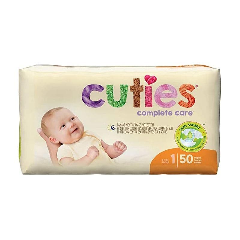 Cuties Complete Care Baby Diapers, Size 1 - Case of 200 - Image 1