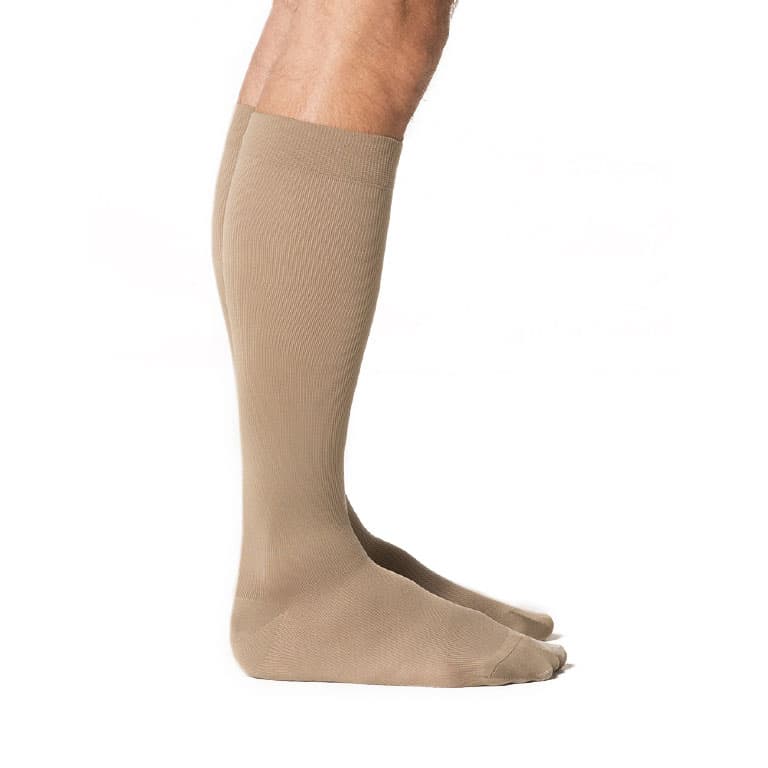 Sigvaris Style Microfiber Men Calf High Closed Toe Compression Socks,  20-30 mmHg, Extra Large-Long, Tan Khaki - Pair - Image 1