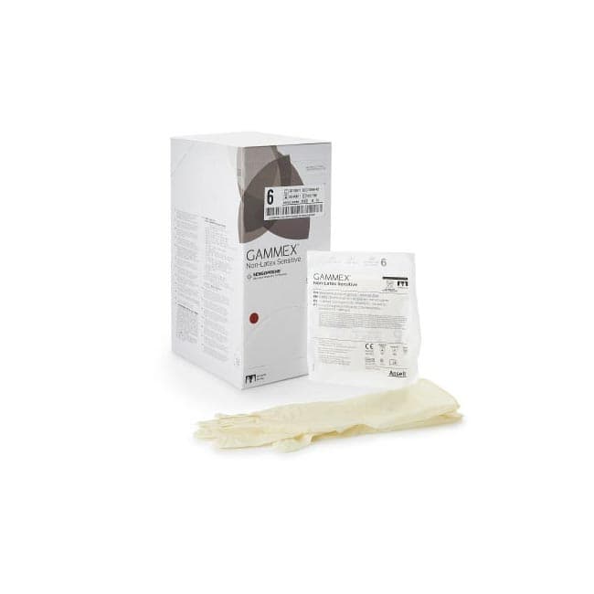 GAMMEX Non-Latex Sensitive Surgical Glove Cream Neutral Beaded Cuff Micro, Size 6 - Case of 200 - Image 1