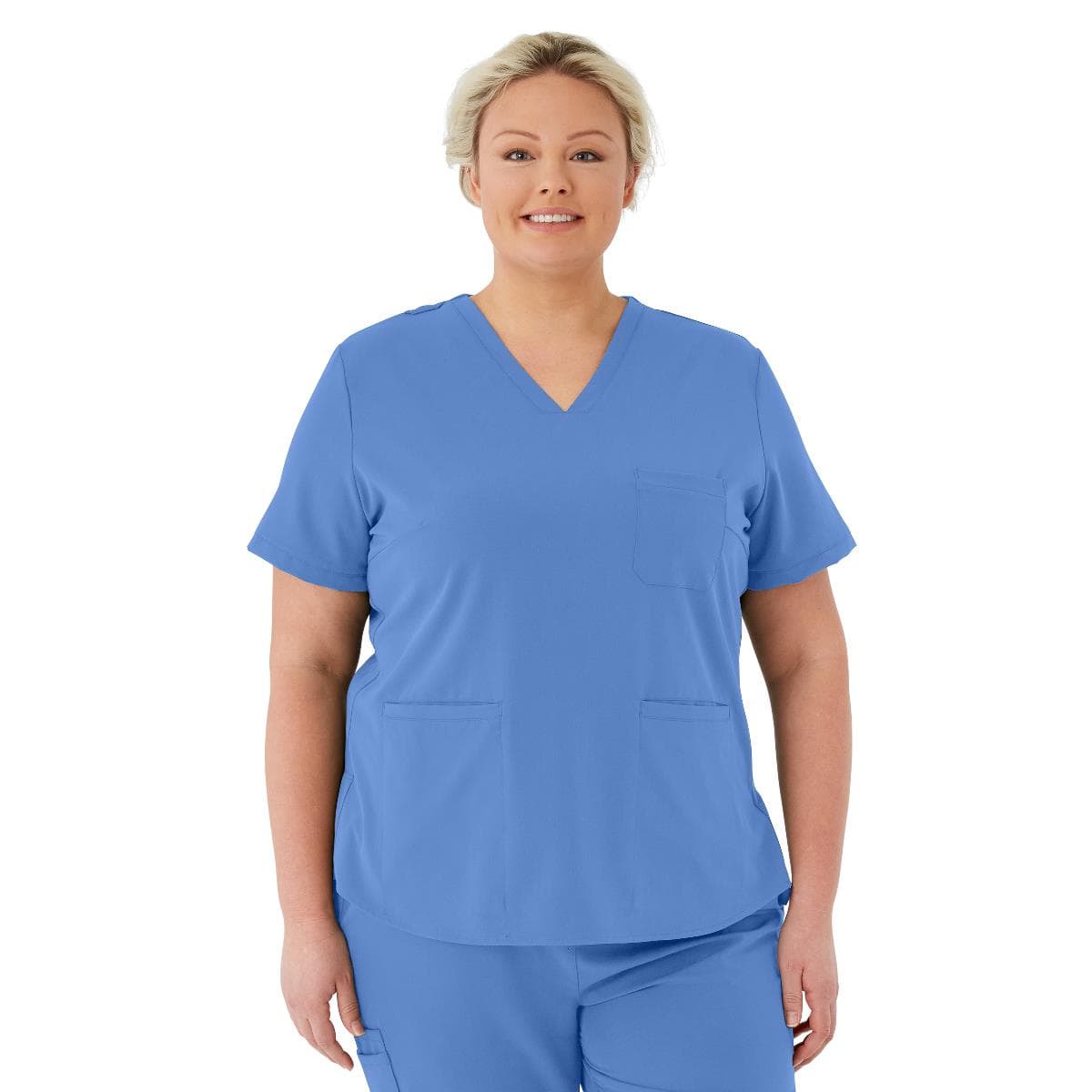 Medline Lexington AVE Women's V-Neck Scrub Tops with 3 Pockets, Ceil Blue, 3XLarge - Image 1