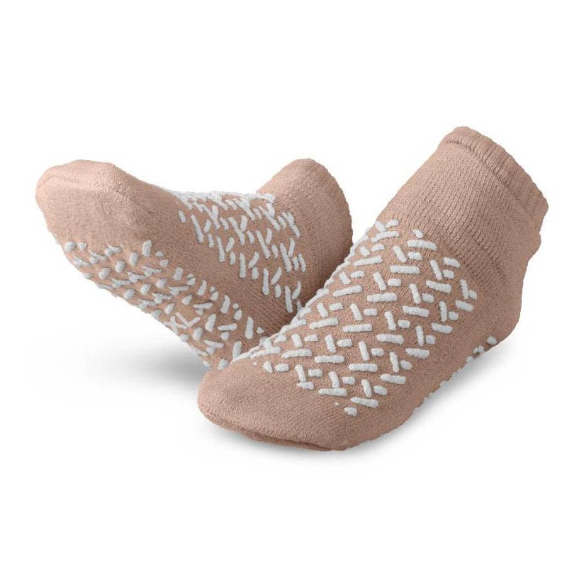 Medline Double-Tread Patient Slippers, Terry Inside, Beige, Size XL - Pair - Image 1