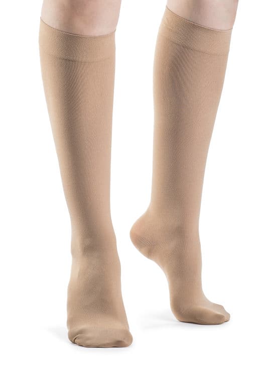Sigvaris Women's Style Soft Opaque Calf-High Compression Socks, 30-40mmHg Closed Toe, Small-Long, Nude - Pair - Image 1