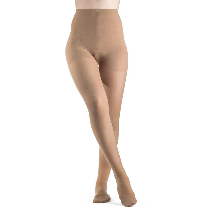 Sigvaris Women's Style Sheer Closed Toe Compression Pantyhose, 15-20mmHg Medium-Long, Suntan - Pair - Image 1