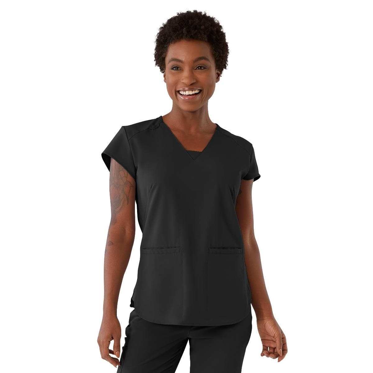 Medline Monroe AVE Women's Scrub Top, Black, Small - Image 1