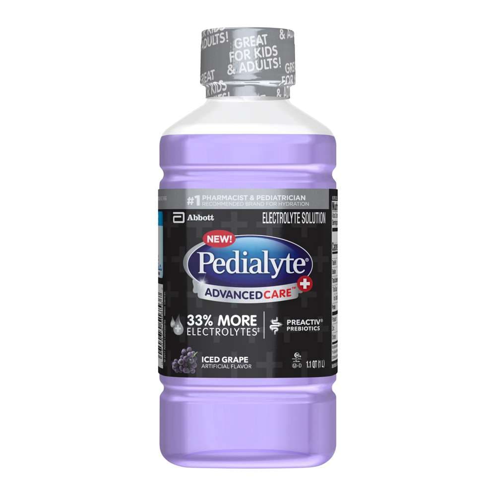 Pedialyte AdvancedCare Plus Pediatric Oral Electrolyte Solution, Iced Grape, 33.8 oz - Case of 4 - Image 1