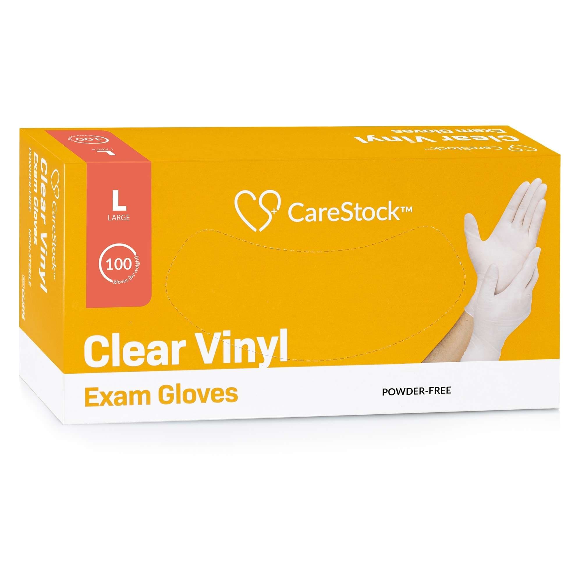 CareStock Clear Vinyl Exam Gloves, Large - Box of 100 - Image 1