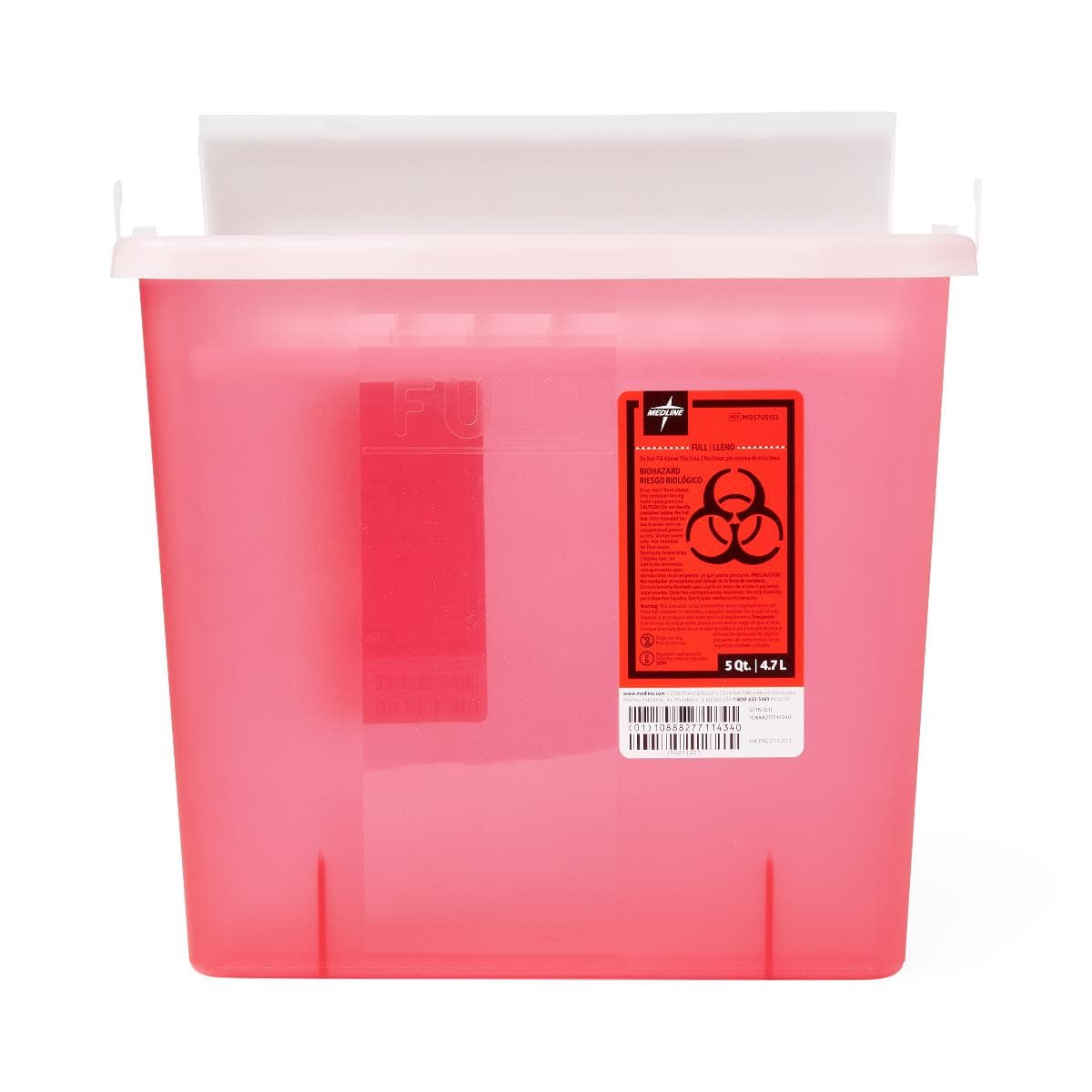 Medline Patient Room Sharps Container, Translucent Red, 5 qt. - Each - Image 1