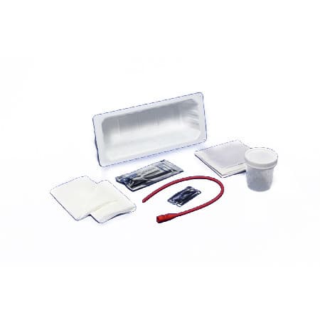 Dover Intermittent Catheterization Open Tray with Red Rubber catheter, PVP swabs, 1000 mL - Each - Image 1