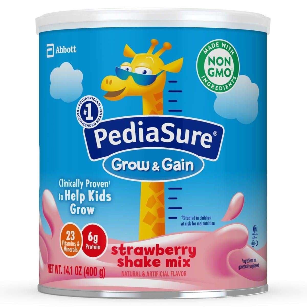 PediaSure Grow and Gain Shake Mix Pediatric Oral Supplement, Strawberry, 14.1 oz - Case of 6 - Image 1