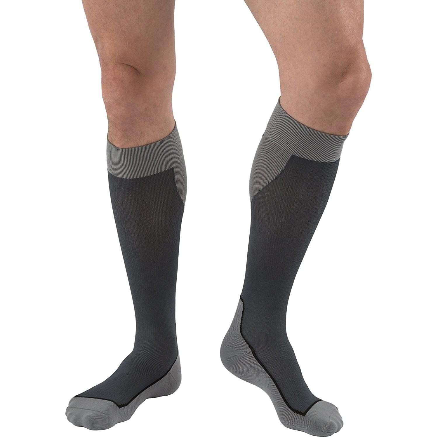 Jobst Sports Compression Socks, 15-20 mmHg, Large, Black-Grey - Pair - Image 1