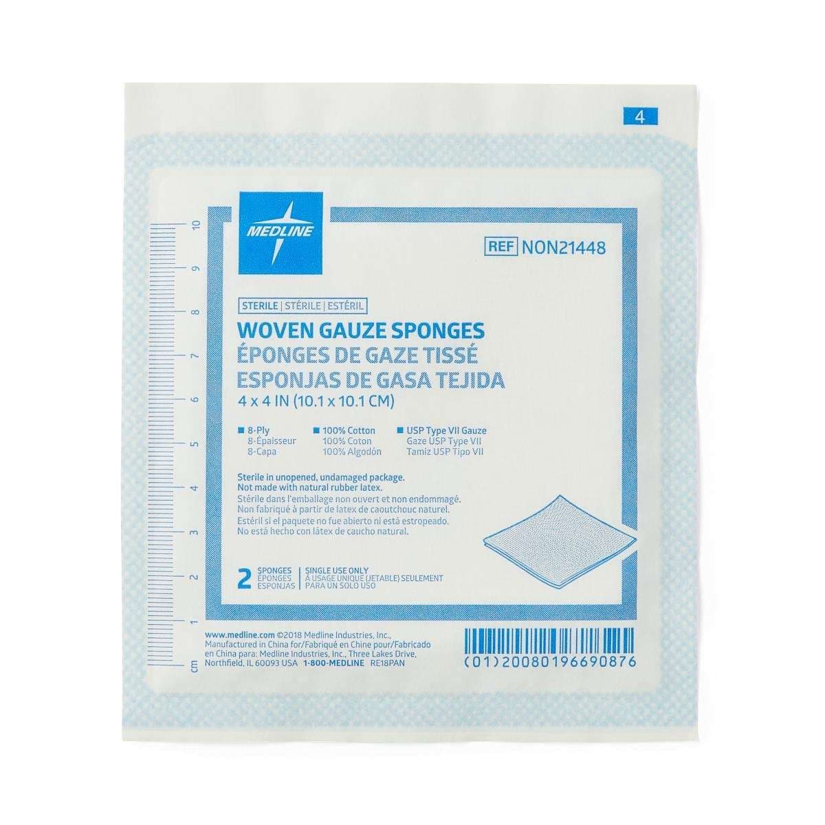 Medline USP Type VII Gauze Sponge White Square, 8 Ply, 4 x 4 Inch - Package of 2 - Image 1