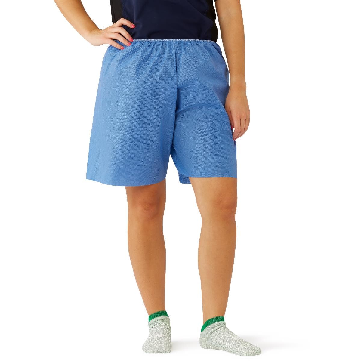 Medline Blue Multilayer Disposable Exam Shorts with Elastic Waist, Size M - Case of 30 - Image 1