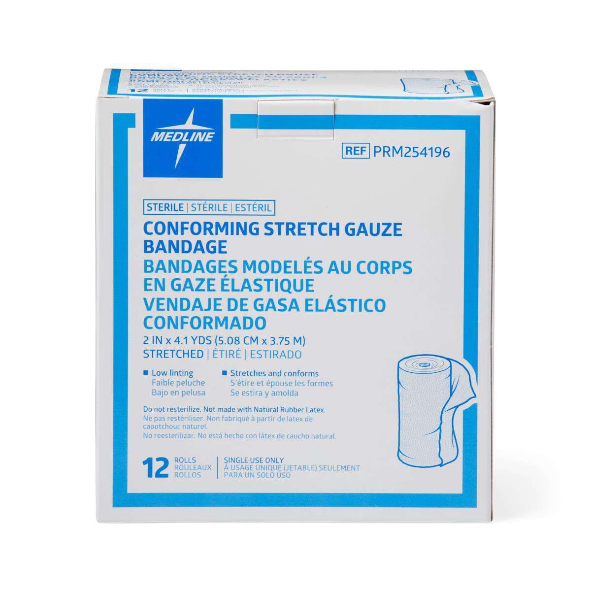 Medline Sterile Conforming Stretch Gauze Bandages, 2 x 4.1 Yard - Box of 12 - Image 1