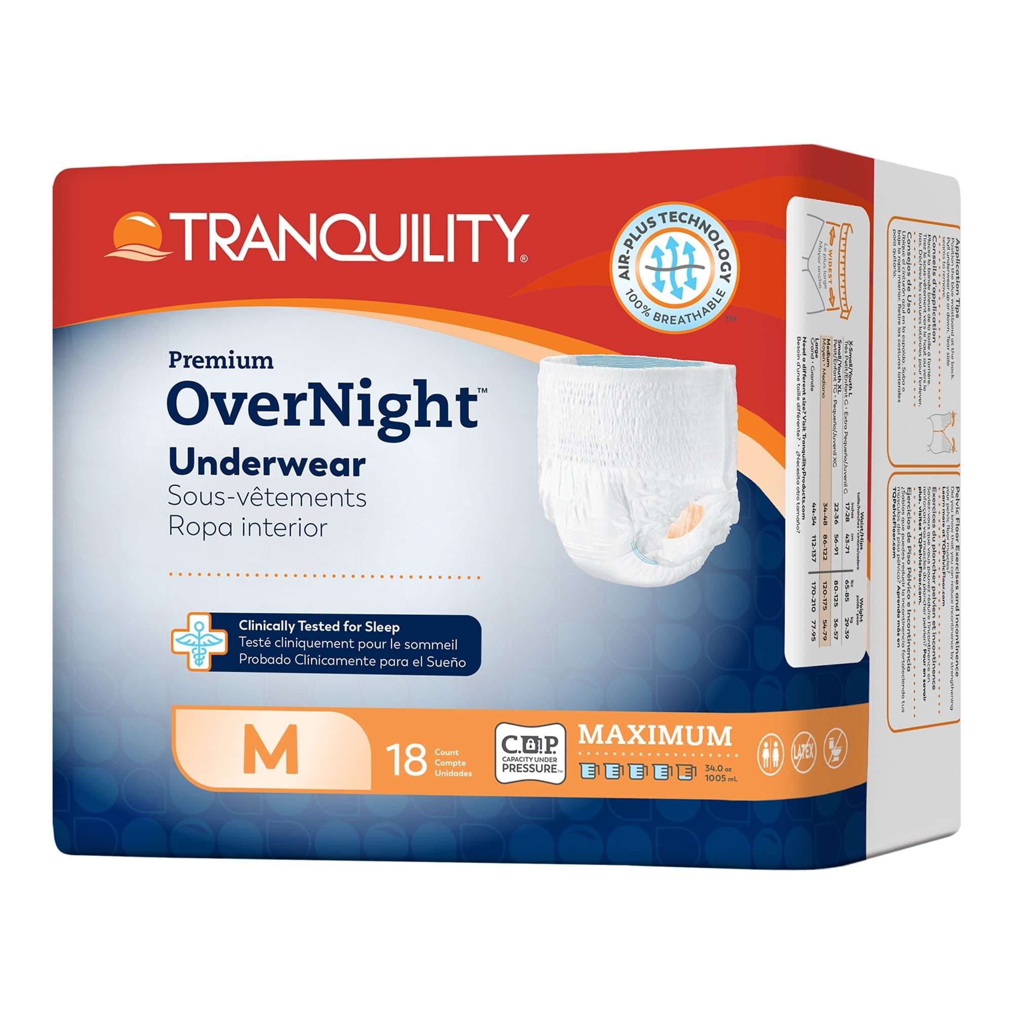 Tranquility Premium OverNight Absorbent Underwear, Medium - Case of 72 - Image 1