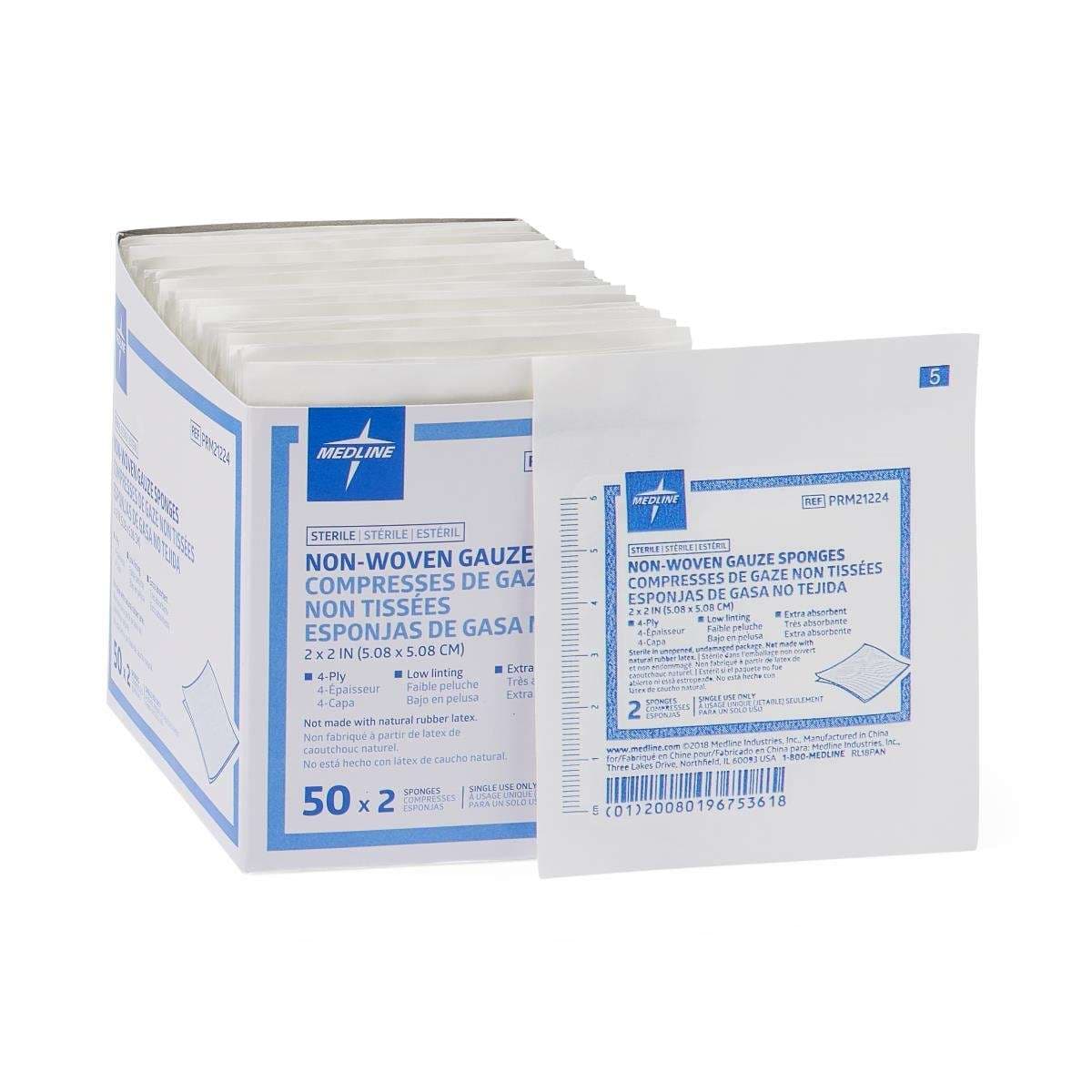 Medline Nonwoven Gauze Sponges, 2 x 2 Inch - Case of 1500 - Image 1